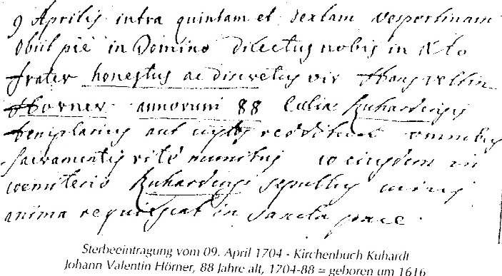 Death Certificate of Johann Valentin Hrner